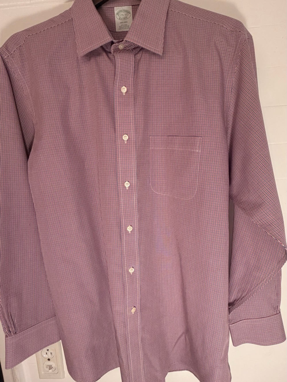 Brooks Brothers 1818 Milano Non-Iron Dress Shirt 17½-33 Red Blue Check